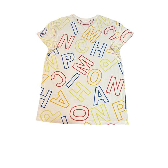 Champion Scrambled Letters Tee Men’s M White Primary Colors Crew Neck - Picture 6 of 13